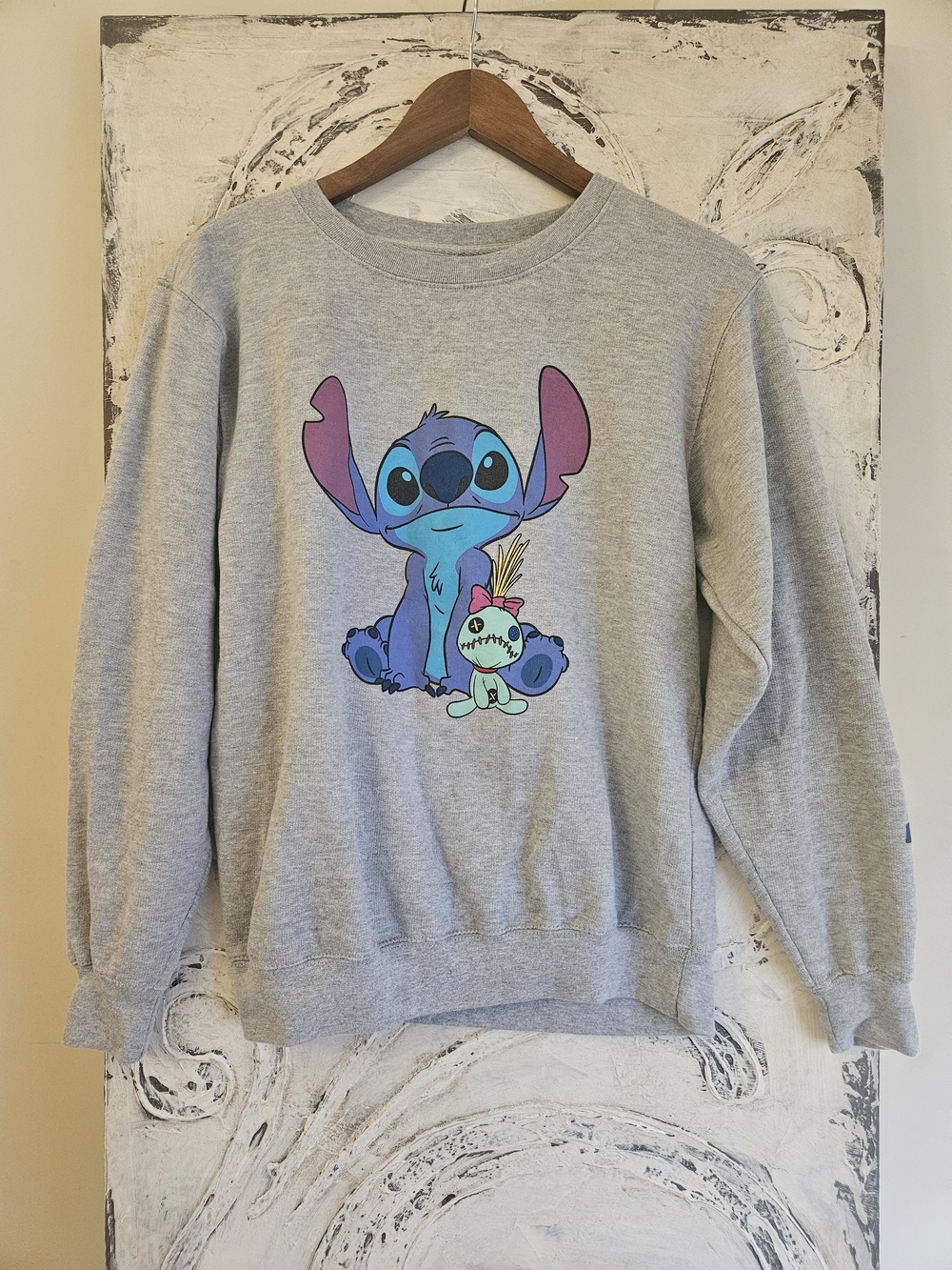 Disney Grey Crewneck Sweatshirt with Blue Stitch Graphic